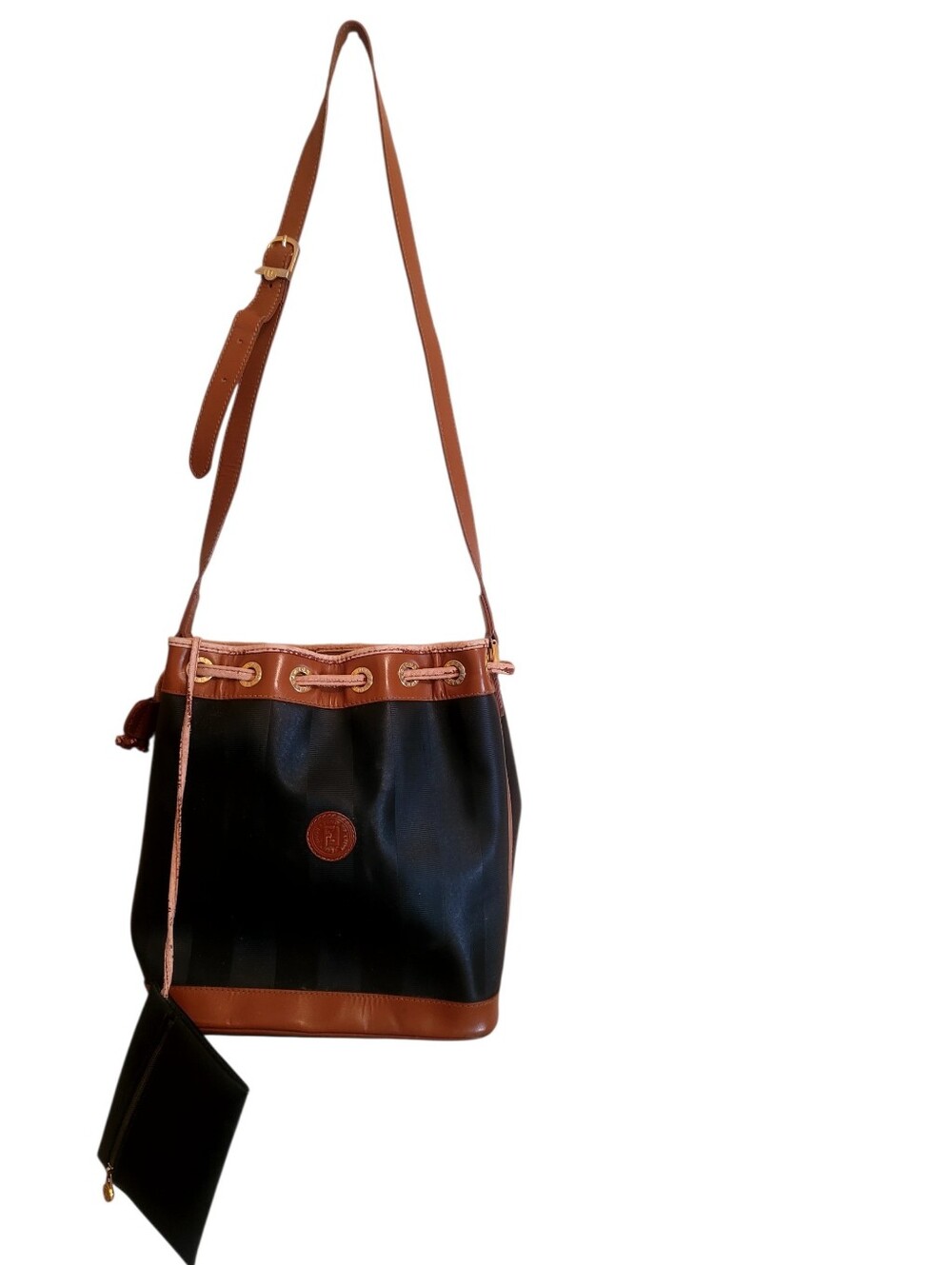 VINTAGE Fendi  Coated  Jaquard Pequin  Stripe Canvas Bag    *s.a.s Made in italy